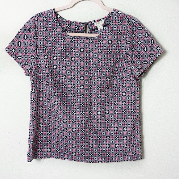 J. Crew Pink and Navy Diamond Pattern Blouse - Size XS - Picture 9 of 9
